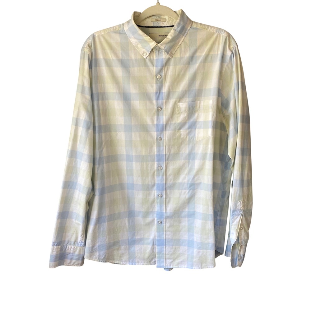 Hawker Rye Mens Large Blue Green Plaid Button Down Shirt 100% Cotton Regular Fit